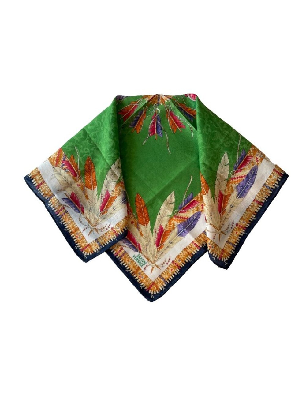 Vintage Gianni Versace Embroidered Cotton Scarf Feather Print 20" Collectible